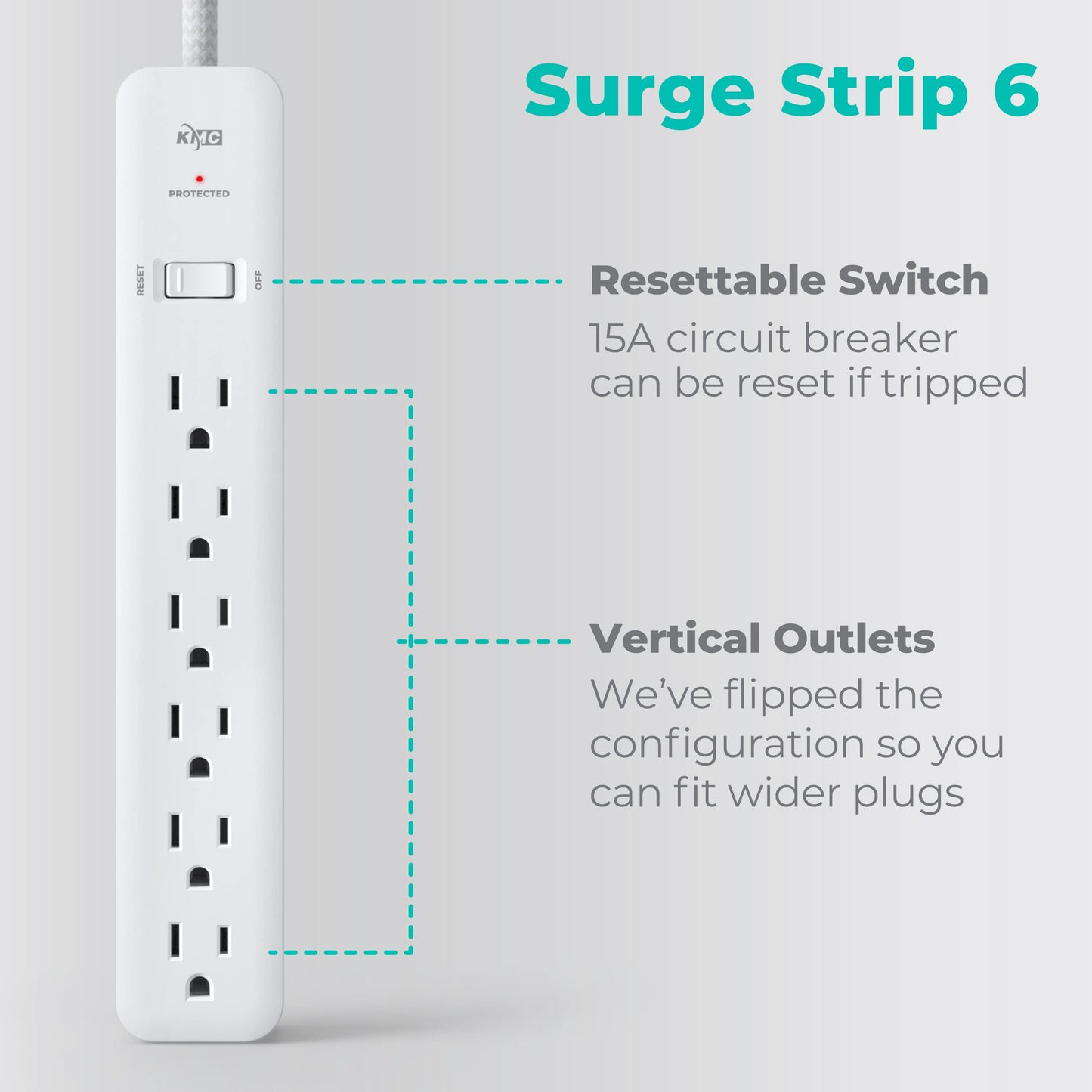 KMC 6-Outlet Surge Protector Power Strip 2-Pack