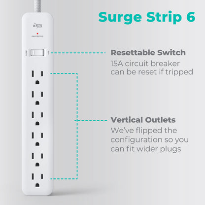 KMC 6-Outlet Surge Protector Power Strip 2-Pack