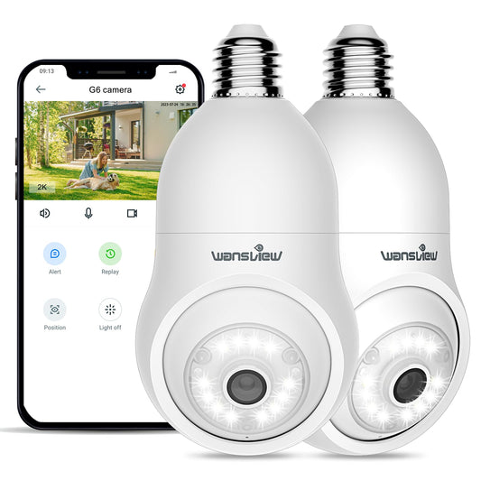 wansview Bulb Security Camera Outdoor - 2.4G WiFi Security Camera Wireless Outdoor Indoor for Home Security, 2K Color Night Vision, 360° Human Detection, 24/7 Recording, Works with Alexa (2 Pack)