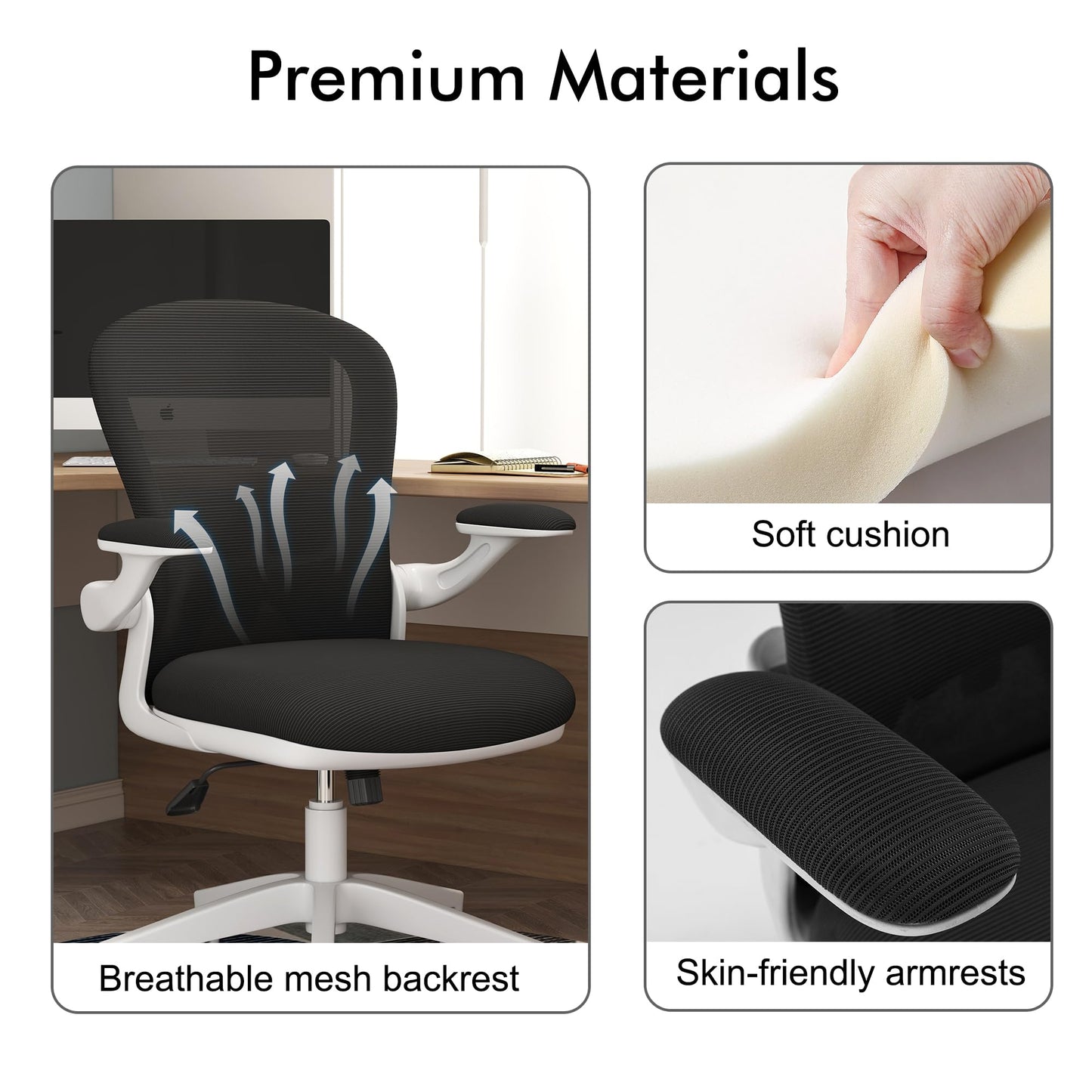 Apusen Ergonomic Home Office Desk Chairs Comfy Computer Gaming Chairs Mesh Arm Swivel Chairs of Adults for Home Office Bedroom(White)