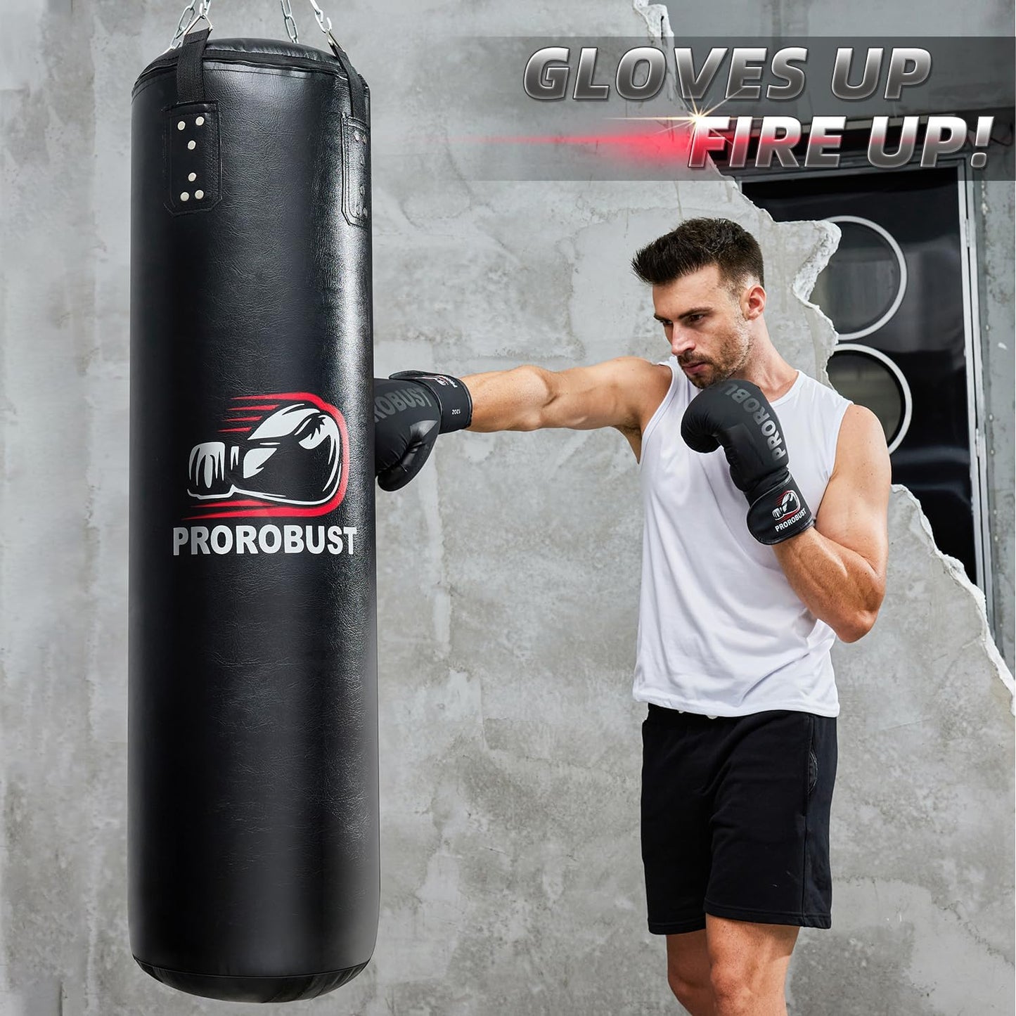 Prorobust Punching Bag for Adults, 4ft PU Heavy Boxing Bag Set with 12OZ Gloves for MMA Kickboxing Boxing Karate Home Gym Training (Unfilled)