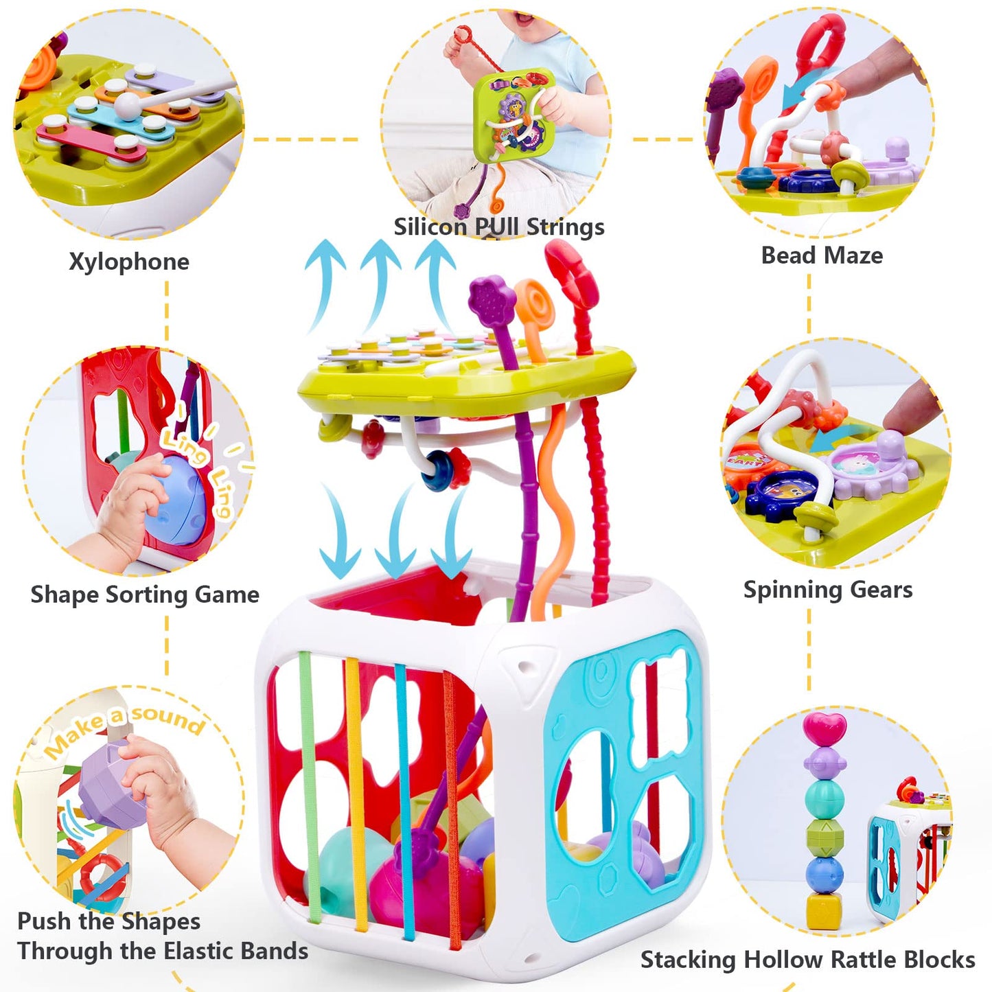 7-in-1 Baby Sensory Montessori Toys for 1 Year Old, Toddler Toys for 1 2 Year Old Boys Girls Gifts,Toddler hape sorter Developmental Learning Toys Birthday Gifts,Baby Toys 6-12-18 Months