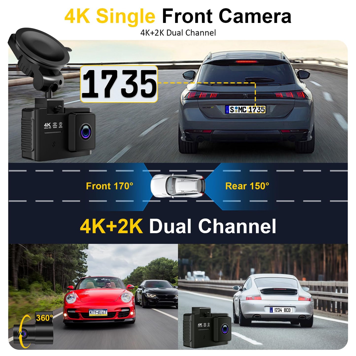4K Dual Channel Dash Cam with GPS & WiFi