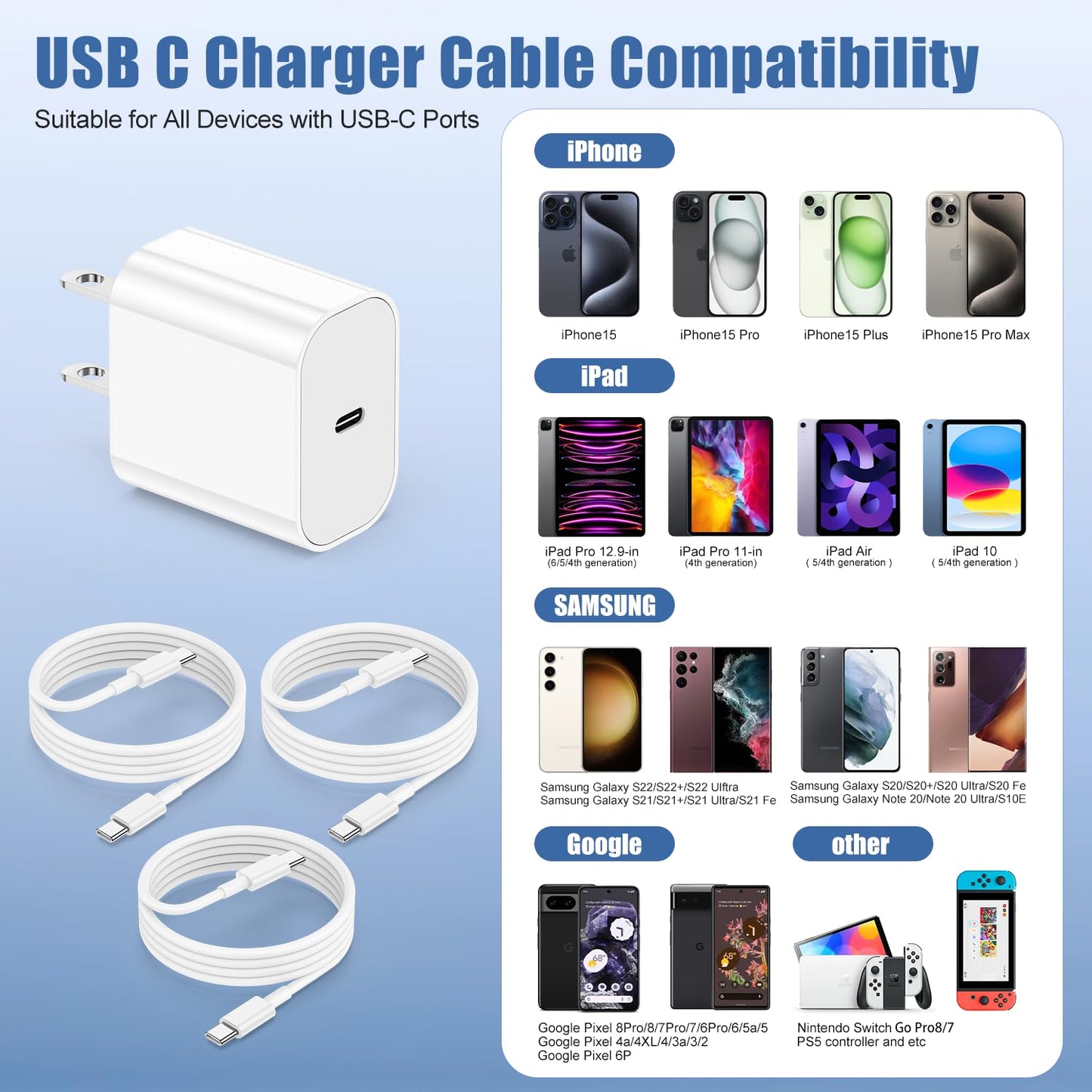 10ft QZIIW USB C iPhone Charger Cable