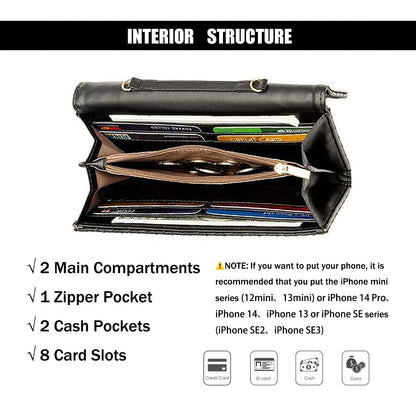 U+U Crossbody Bags for Women, PU Leather Small Shoulder Handbags Wallet Purse with Removebale Chain and Credit Card Slots (Black)