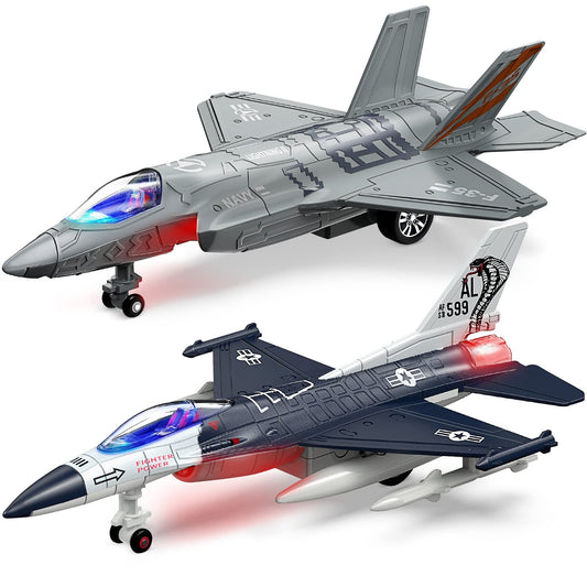 Geyiie Airplane Toys for Kids, Army Fighter Jet Diecast Plane Toys Helicopter for Boys Grils, Pull Back Airplanes with Light, Air Transport Toy Bomber Outdoor Gifts for Toddler Age 3-8 Easter Gifts