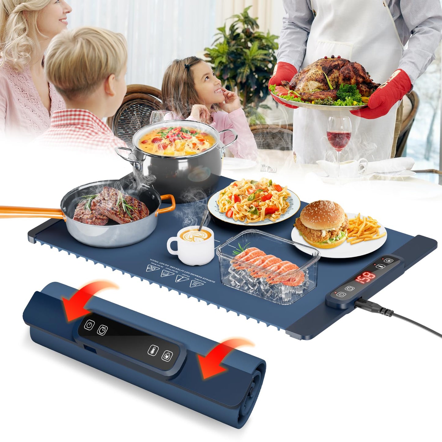 LENSEMUS Electric Warming Tray with Timer and Control