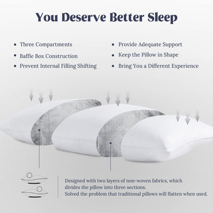 UNIKOME Goose Feather Down Pillows Queen for Side Sleepers White Luxury Hotel Fluffy Pillow Inserts Set of 2 (20"x 30")