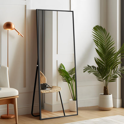 self Full Length Floor Mirror 43"x16" Large Rectangle Wall Mirror Hanging or Leaning Against Wall for Bedroom, Dressing and Wall-Mounted Thin Frame Mirror - Black, 43" x 16" (USAM004)