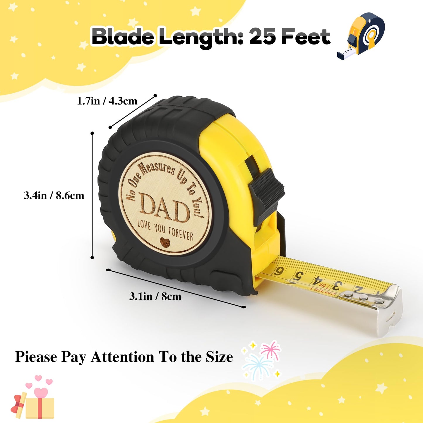 Engraved 25FT Tape Measure Tool Gift for Dad