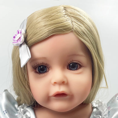PLAYSKY Reborn Baby Dolls Girl, 22" Beautiful Lifelike Doll Full Body Vinyl Silicone with Long Hair for Kids, Realistic Newborn Baby Doll with Feeding Toy for Birthday Christmas