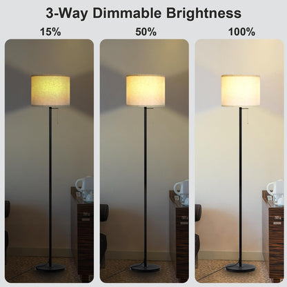 Modern Floor Lamp for Living Room Traditional Farmhouse Floor Lamps Mid-Century Pole Lamp with Linen Lamp Shade, Standing Tall Floor Lamps for Bedrooms and Office (Black-01)