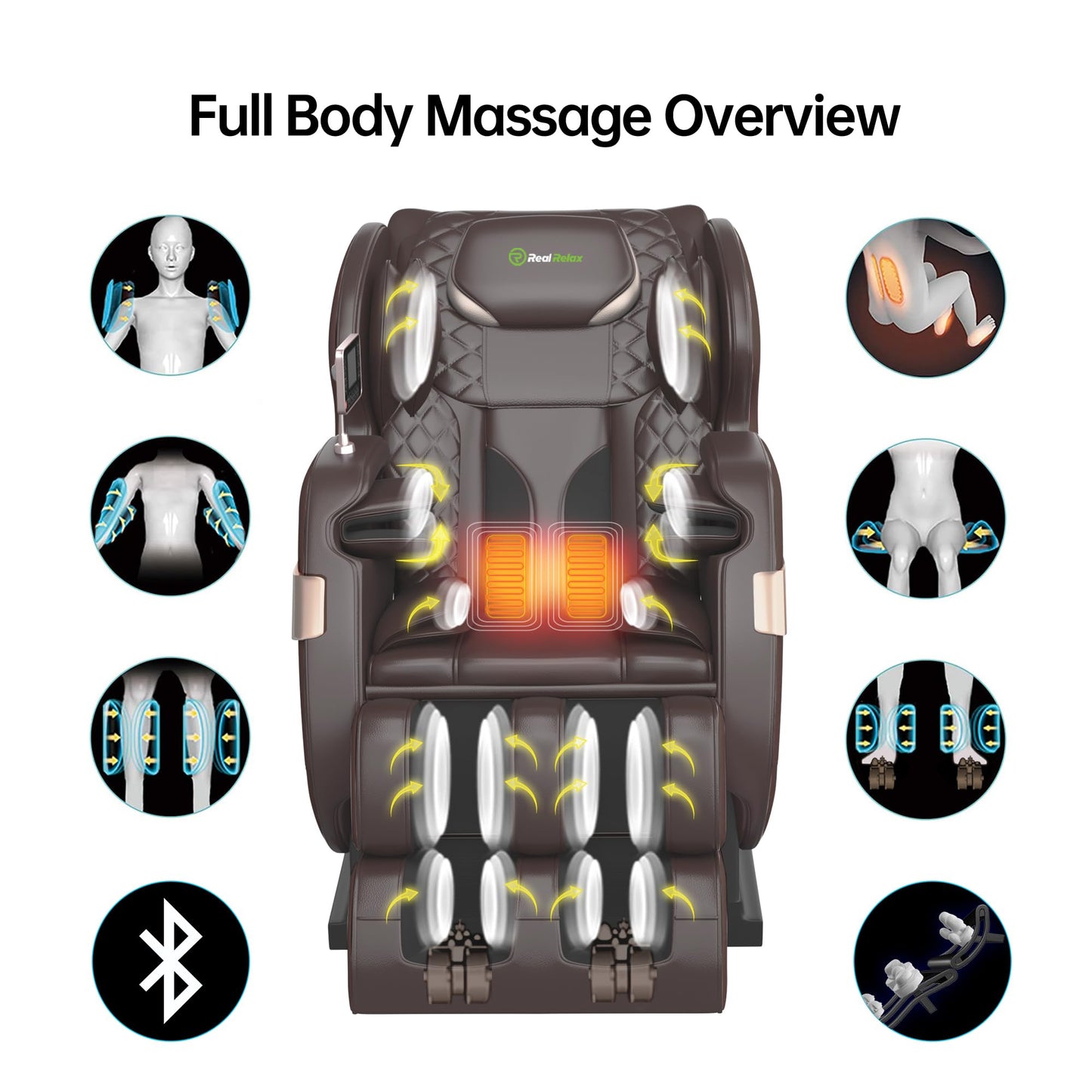 Real Relax 2023 Full Body Dual Core, Zero Gravity Massage Chair, Brown
