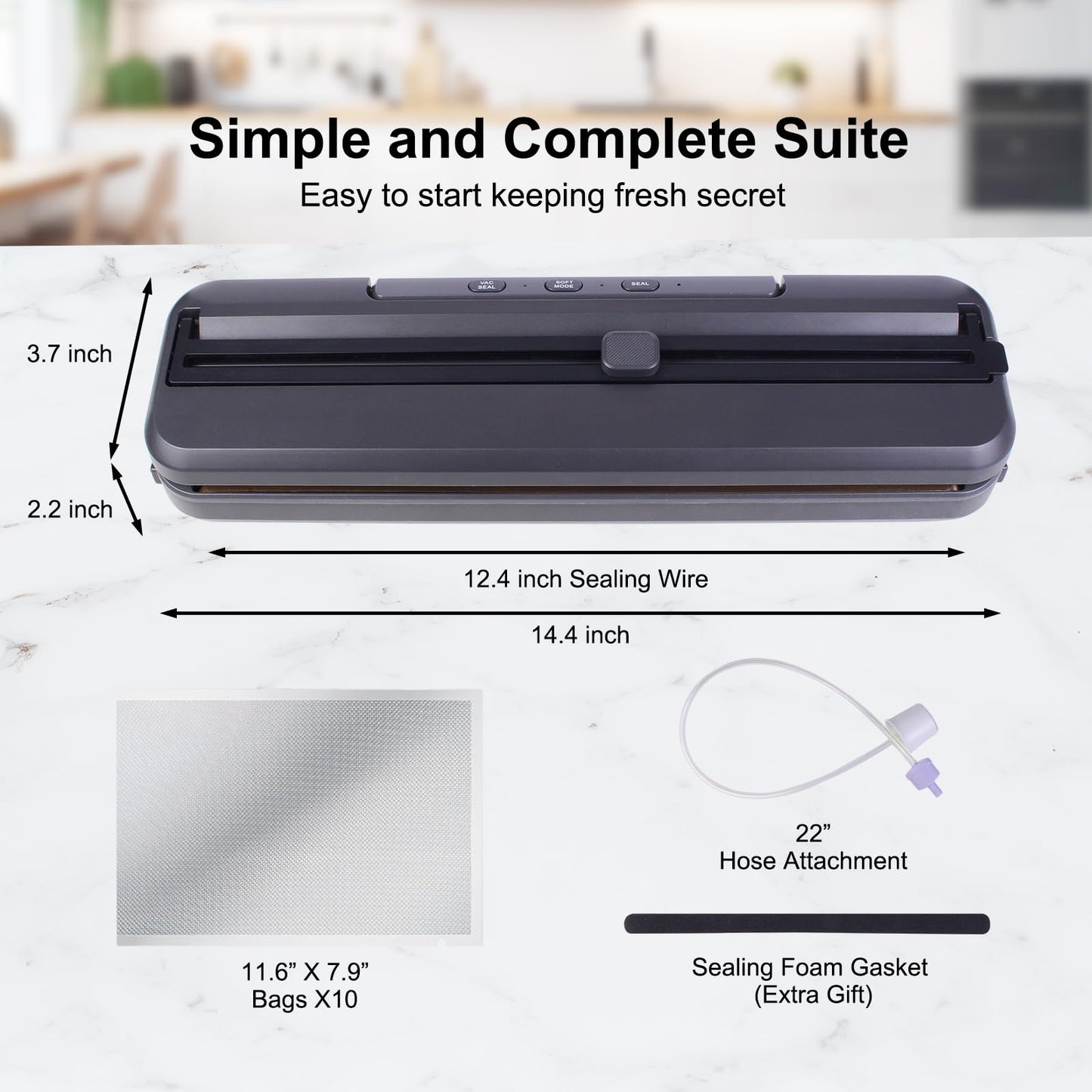 Vacuum Sealer Machine, including bag and built-in cutter, food storage automatic air sealing system air sealing machine, dry and wet sealing modes, suitable for all energy-saving needs