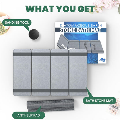 WALL QMER Foldable Stone Bath Mat, Fast Drying and Non-Slip Natural Diatomaceous Earth Mat, Multifunctional Eco-Friendly Stone Mat for Bathroom, Kitchen, 24.50" x 15.35", Light Gray