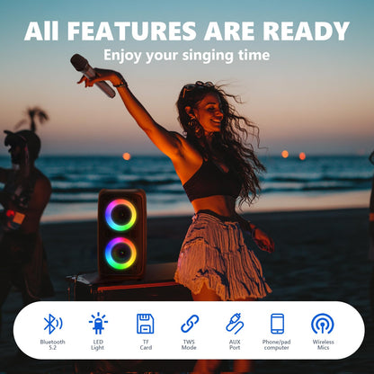 Portable Bluetooth Karaoke Machine with 2 Microphones