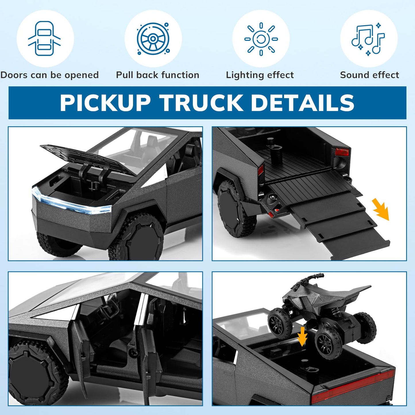Diecast Pickup Truck Toy with Lights and Sounds