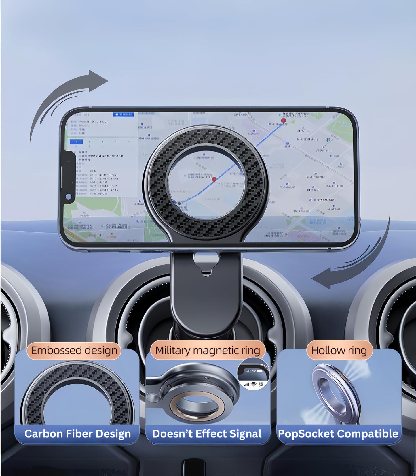 DYT for iPhone Magsafe car Mount【20 Super Magnets】 Magnetic Phone Holder for Car【360° Rotation】 Hands Free Car Phone Holder Mount Fit iPhone 15 14 13 12 Pro Max Plus Mini, Samsung & All Phones