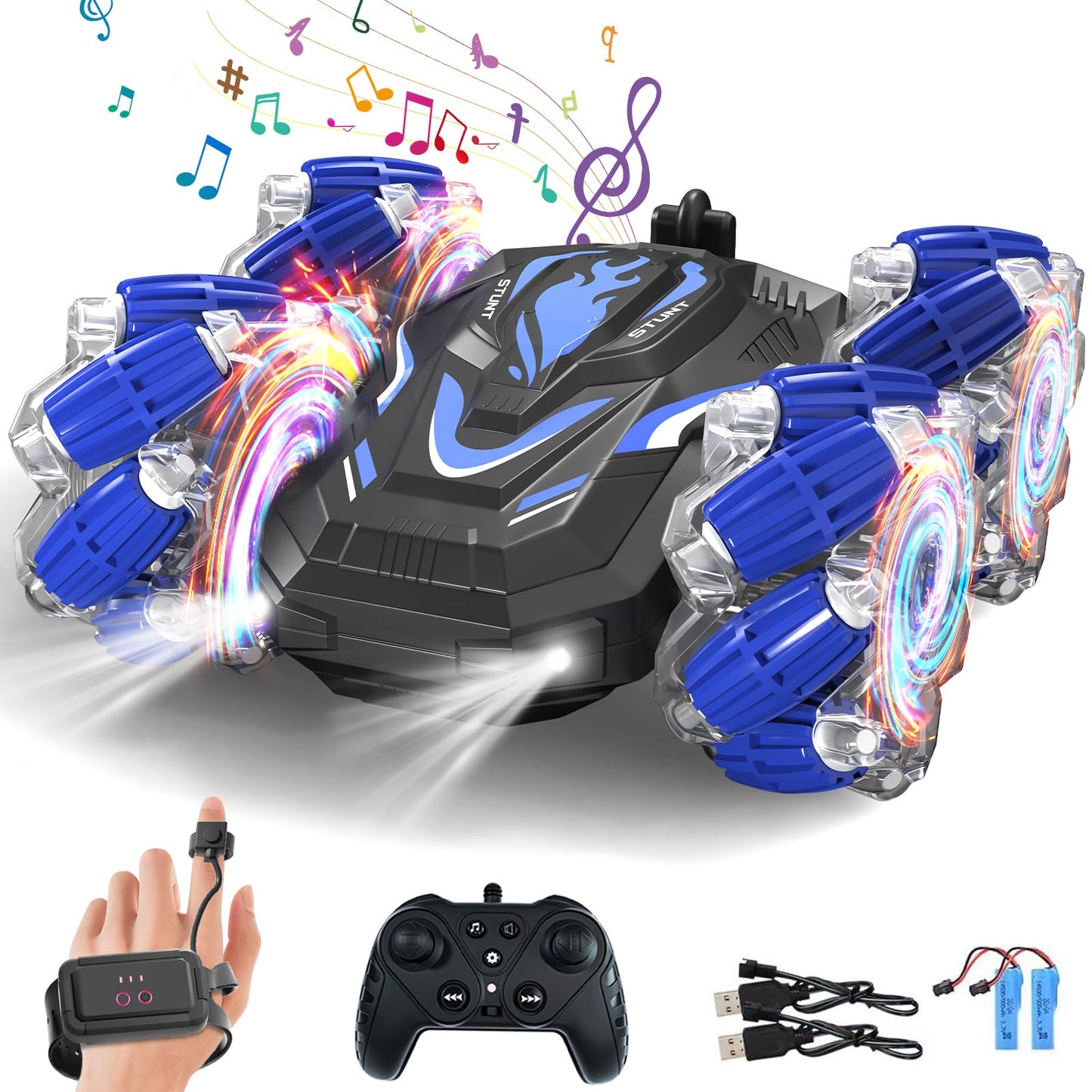 LOOZIX New Gesture Sensing RC Stunt Car with Lights Music, Hand Gesture Remote Control Car 360° Spins Double Side Twisted Glove Controlled RC Car Birthday Gifts Toys for 6 7 8 9 10 11 12 year old boys