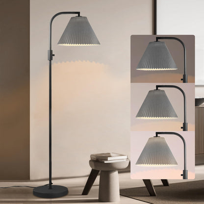 COFF Dimmable Floor Lamp, Arc Standing Lamp with 1000 Lumens LED Edison Bulb Included, Pleated Shade Modern Tall Pole Lamp for Living Room, Bedroom, Office, Color Gray
