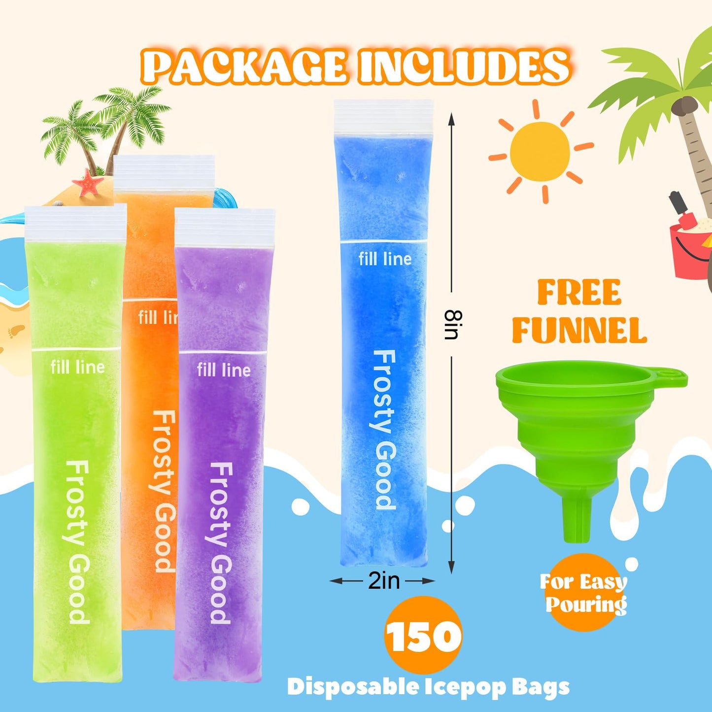 Disposable Ice Pop Mold Bags, BPA-Free, 150 Pack