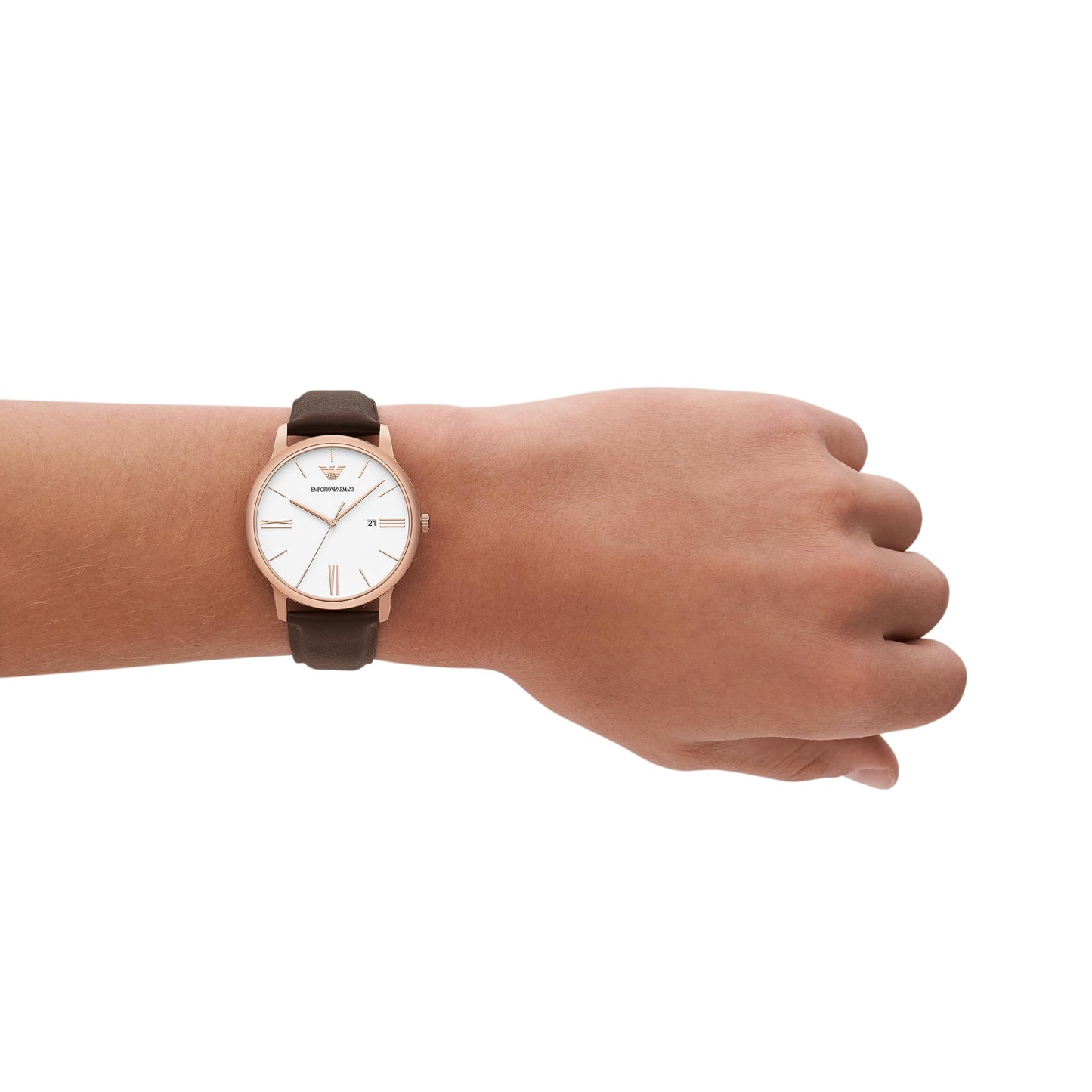 Emporio Armani Men's Three-Hand Date Brown Leather Band Watch (Model: AR11572)