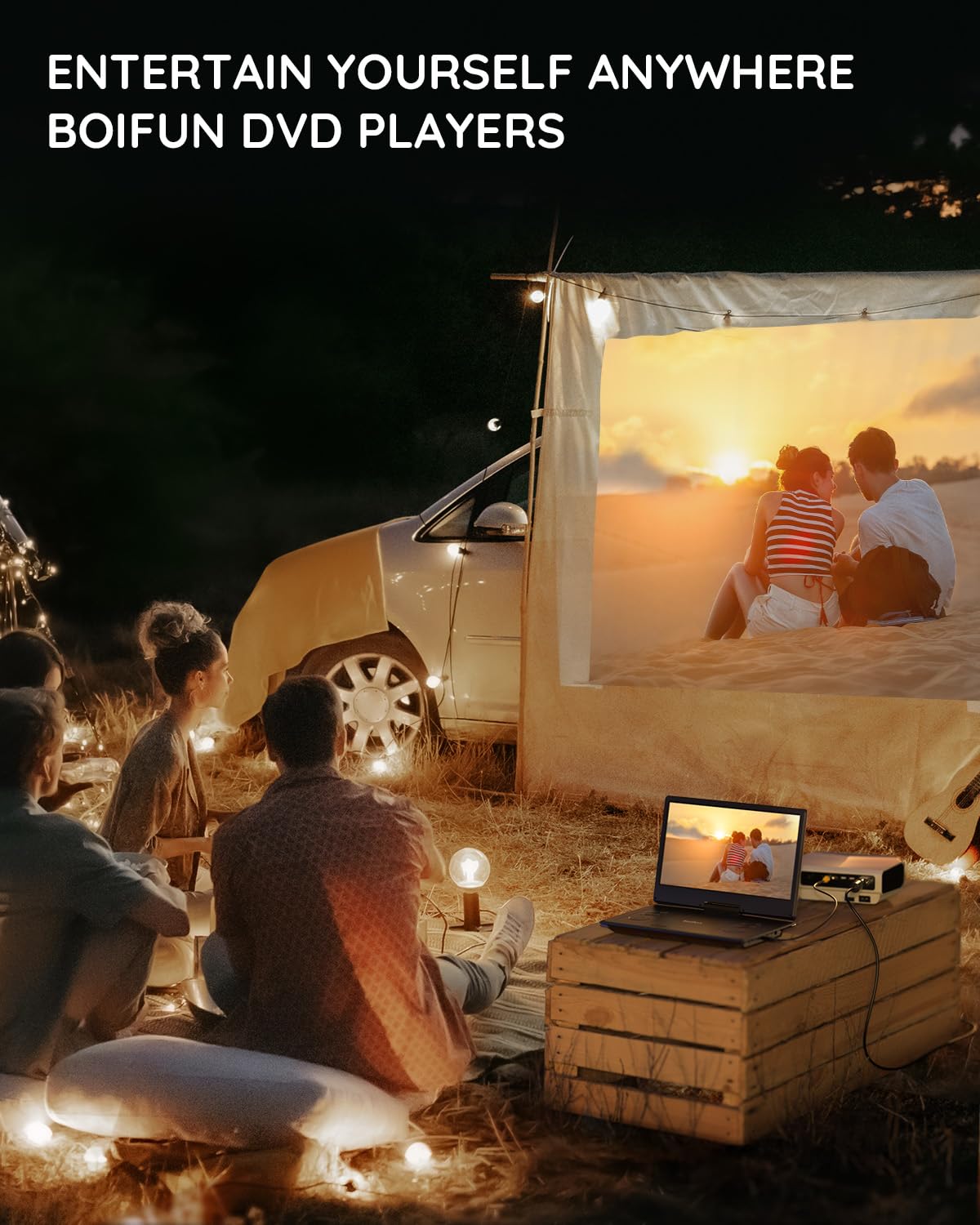 BOIFUN 15.7" Portable DVD Player with 14.1" Large HD Screen, 6 Hours Rechargeable Battery, Support Sync TV, USB, SD Card and Multiple Disc Formats, Dual Speaker, Rich Matte Black