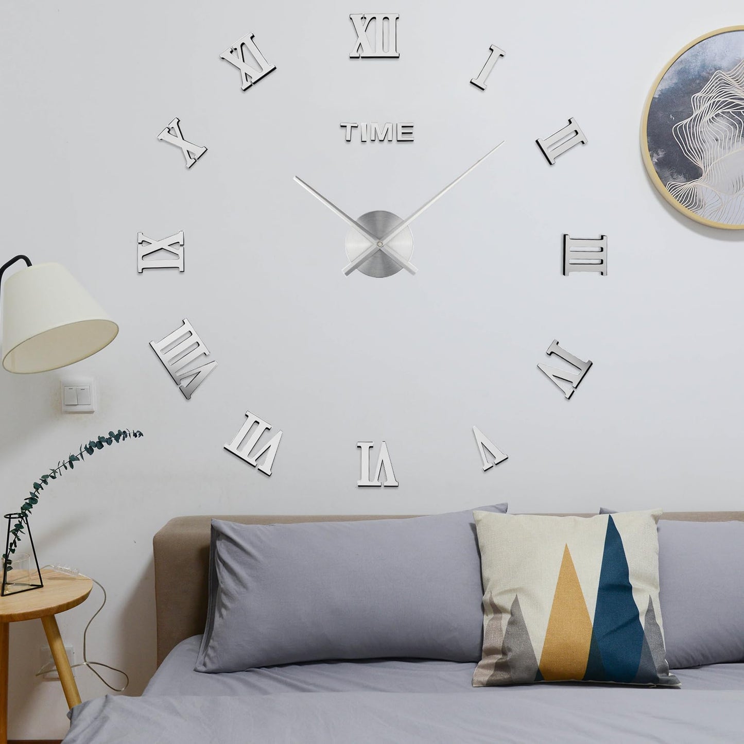 LIDNADY Roman Numerals DIY Wall Clock, Frameless, Large Modern Design, Silver, Adjustable Size, Easy to Install