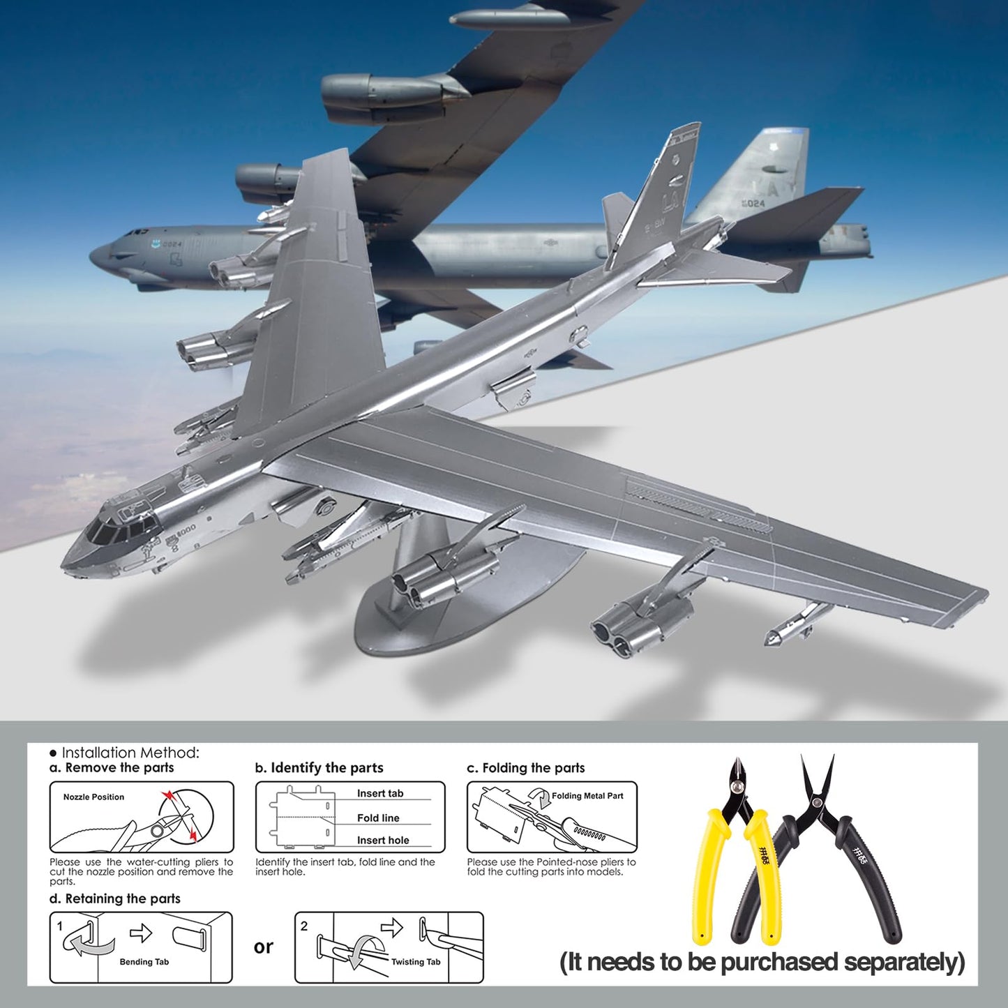 B-52 Bomber Metal Model Kit by Piececool