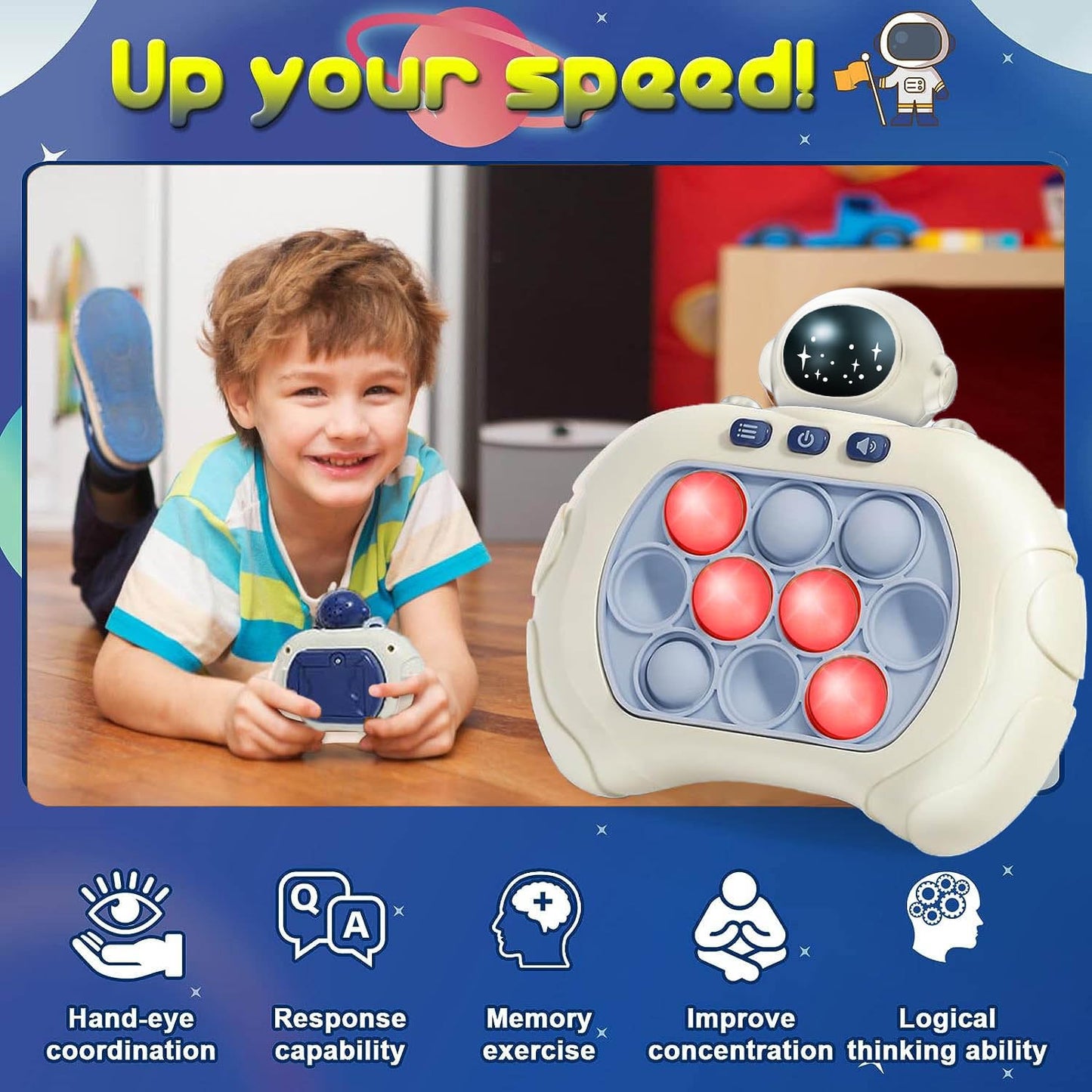 Handheld Game for Kids, Fast Push Game Fidget Toys Pop Game Bubble Game Console, Puzzle Game Machine, Light up Pop Game Kids Toys for Ages 3-12, Birthday Gift for Boys Girls