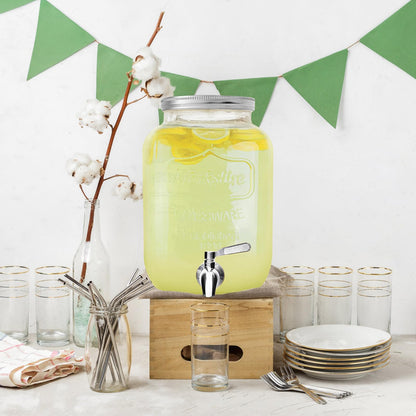 Eshly 1-Gallon Drink Dispenser Glass Beverage Dispenser with Spigot Laundry Detergent Dispenser Juice Lemonade Dispenser for Parties- Serveware for BBQ, Picnic, Pool Party