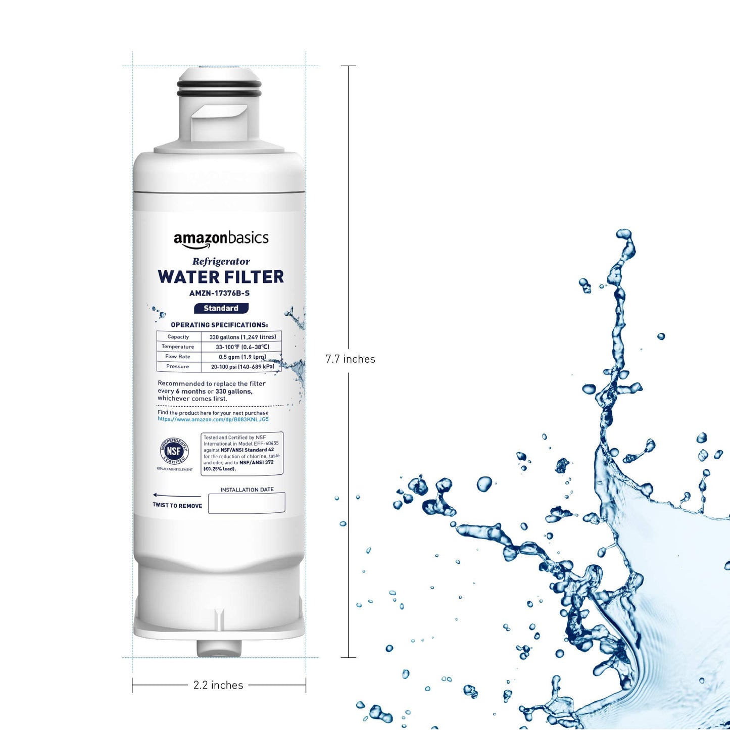 Amazon Basics Replacement Samsung DA97-17376B, HAF-QIN/EXP Refrigerator Water Filter, 3-Pack, Standard Filtration