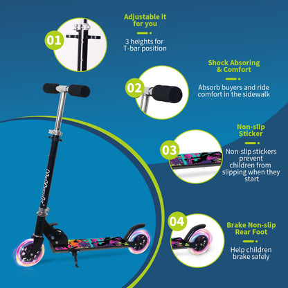 Kids Scooter with Light Up Wheels, Adjustable Height
