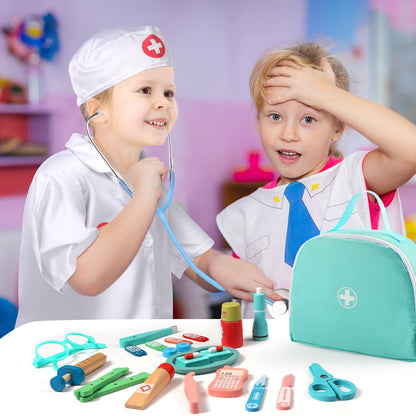 pataoli Doctor Kit for Kids,39 Pcs Pretend Play Doctor Set,Doctor kit for Toddlers 3-5 with Medical Bag,Stethoscope,Dress Up Costume and Wooden Accessories,Fun Role Playing Game