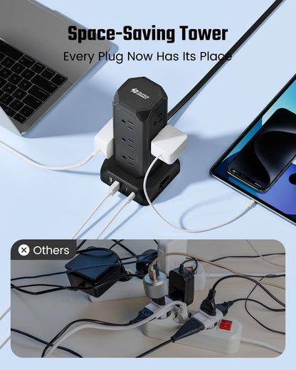 12-Outlets Power Strip Tower with USB Charging