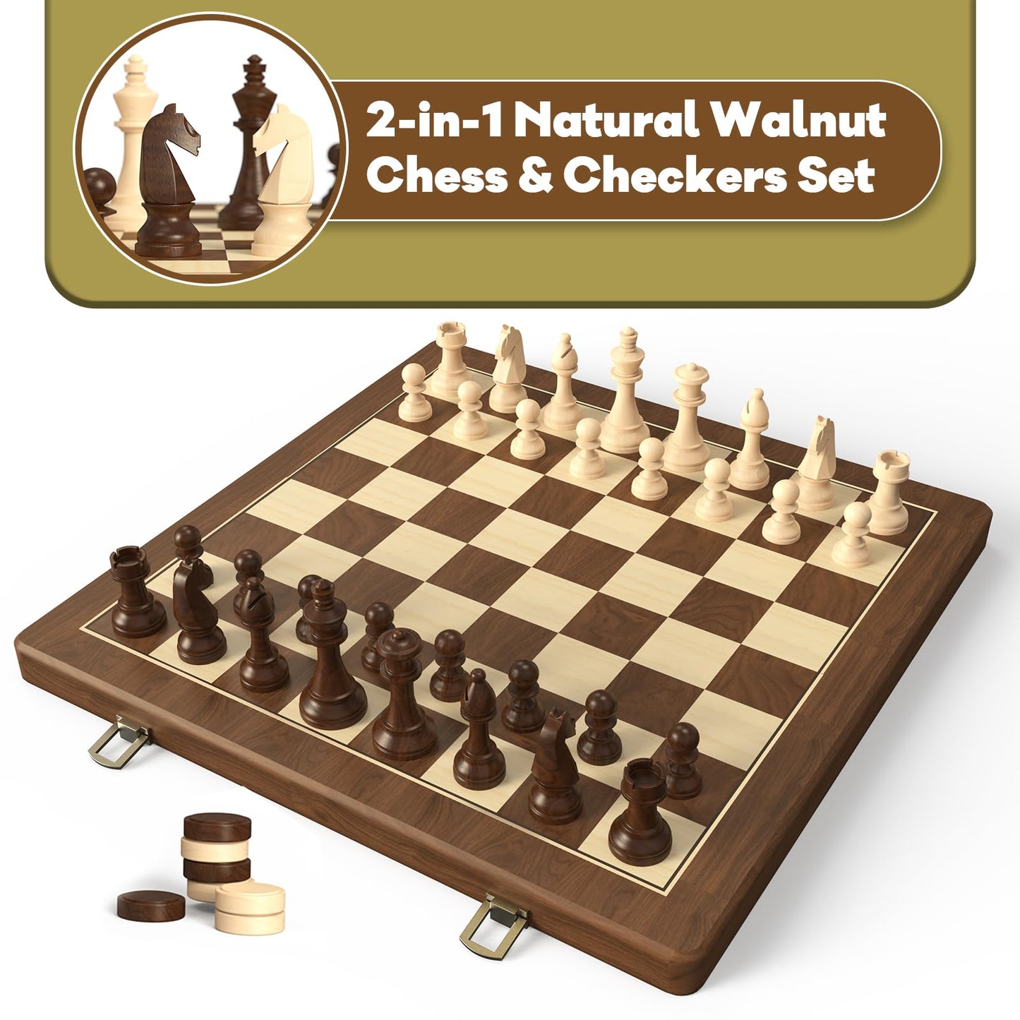 15" Magnetic Wooden Chess and Checkers Set