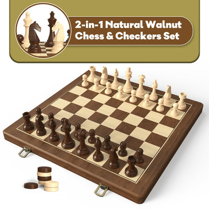 15" Magnetic Wooden Chess and Checkers Set