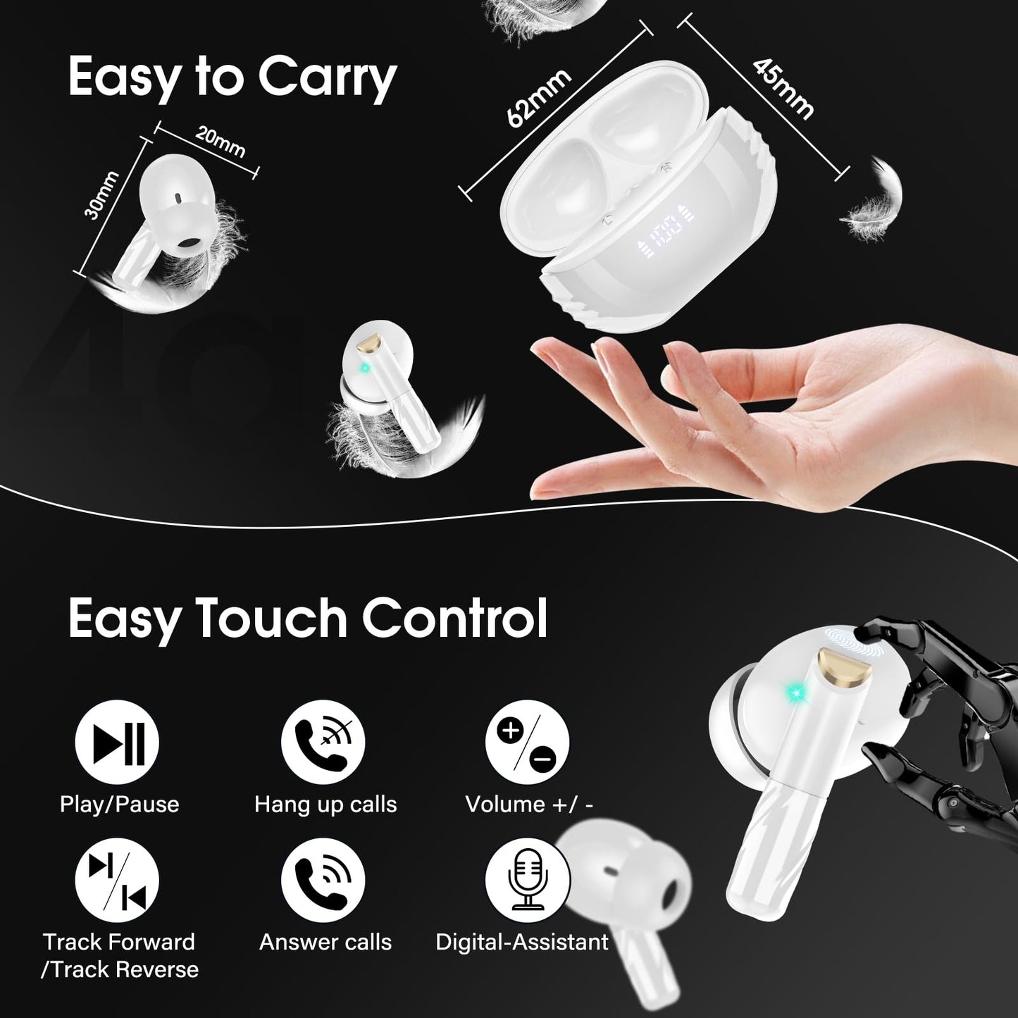Wireless Bluetooth Earbuds with HiFi Sound and Touch Control