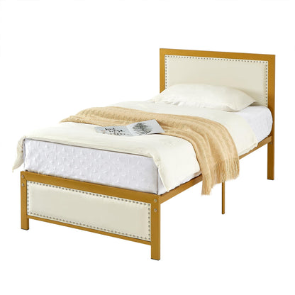 Twin Size Bed Frame with Upholstered Headboard