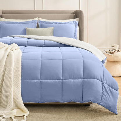 Homelike Moment Twin Comforter Set Blue/White, Lightweight Reversible Comforter Twin Size Bed Sets, Soft Down Alternative Bed Comforter All Season 2 Pcs Twin Bedding Set with 1 Sham