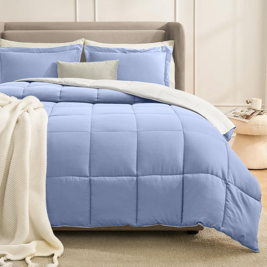 Homelike Moment Twin Comforter Set Blue/White, Lightweight Reversible Comforter Twin Size Bed Sets, Soft Down Alternative Bed Comforter All Season 2 Pcs Twin Bedding Set with 1 Sham