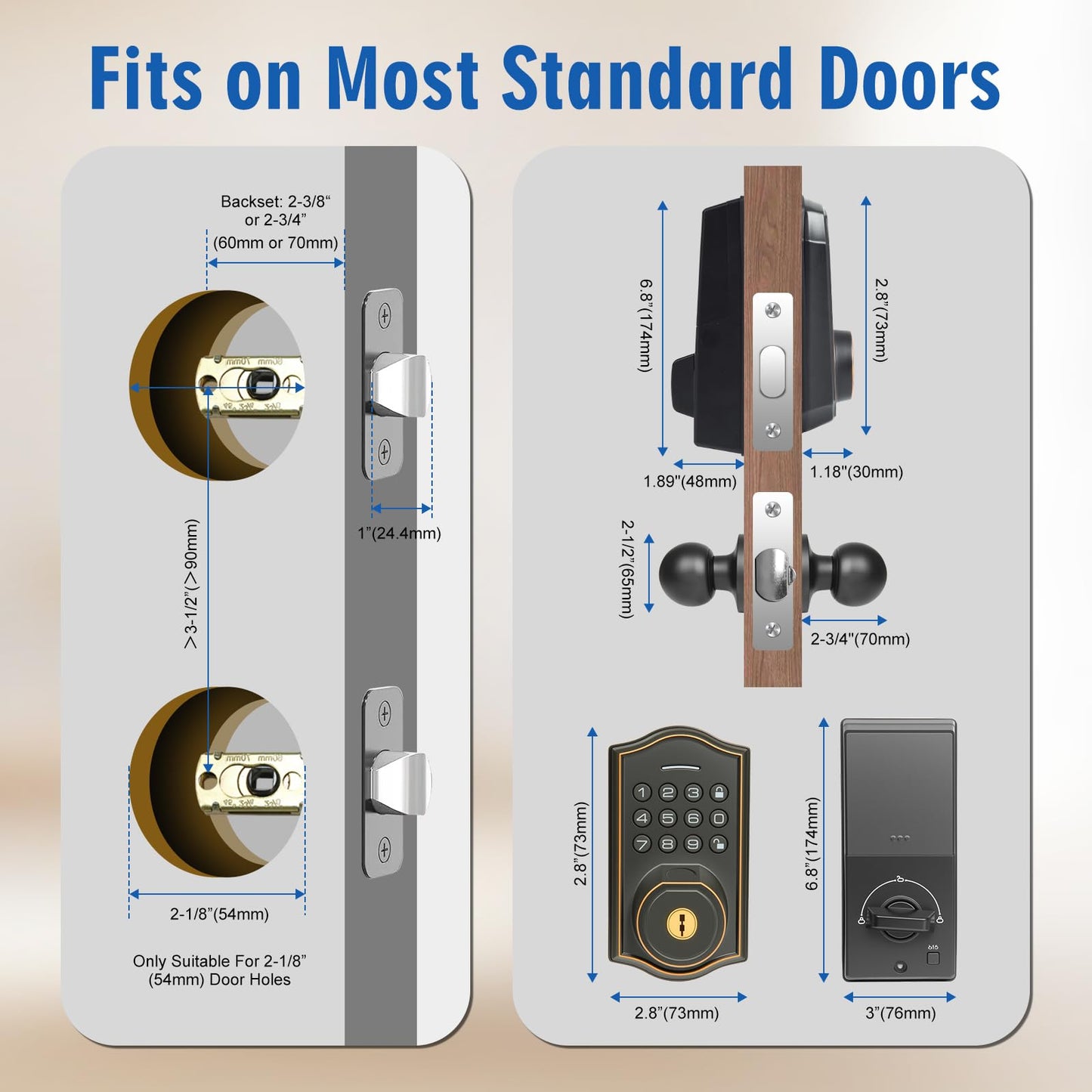 Fingerprint Smart Locks for Front Door with Handle Set,Smart Locks for Front Door,Keyless Entry Keypad Deadbolt, App Control,with 2 Knob,Anti-Peek Password,Easy Install,Auto Lock,Satin Nickel