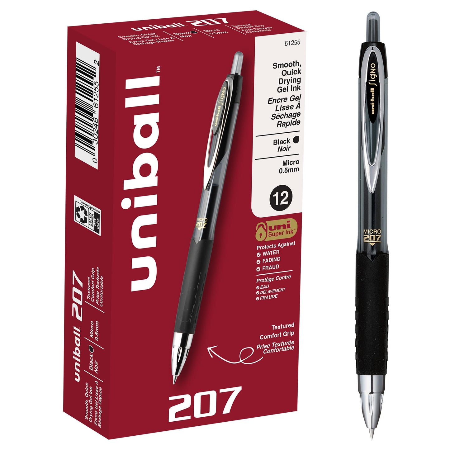 Uni-Ball 207 Gel Pens, Micro Point, 12 Pack