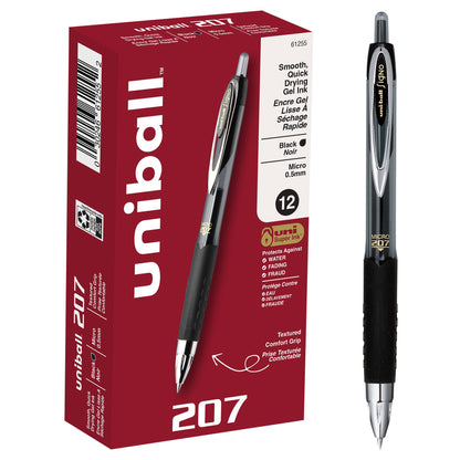 Uni-Ball 207 Gel Pens, Micro Point, 12 Pack