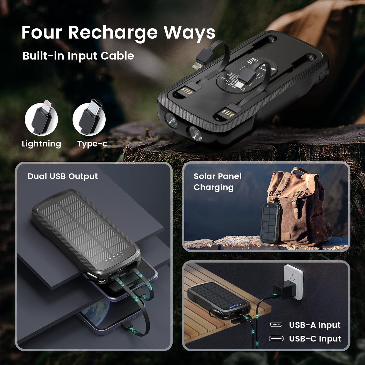 10000mAh Solar Power Bank with Dual USB Outputs