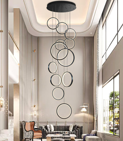 dolria Modern 12 Rings Chandeliers for Entrance LED Lights Living Room Light Chandeliers Flush Mount Ceiling Pendant Lighting 2700K 6000K Dimmable Chandelier Stairwell Foyer Enterway