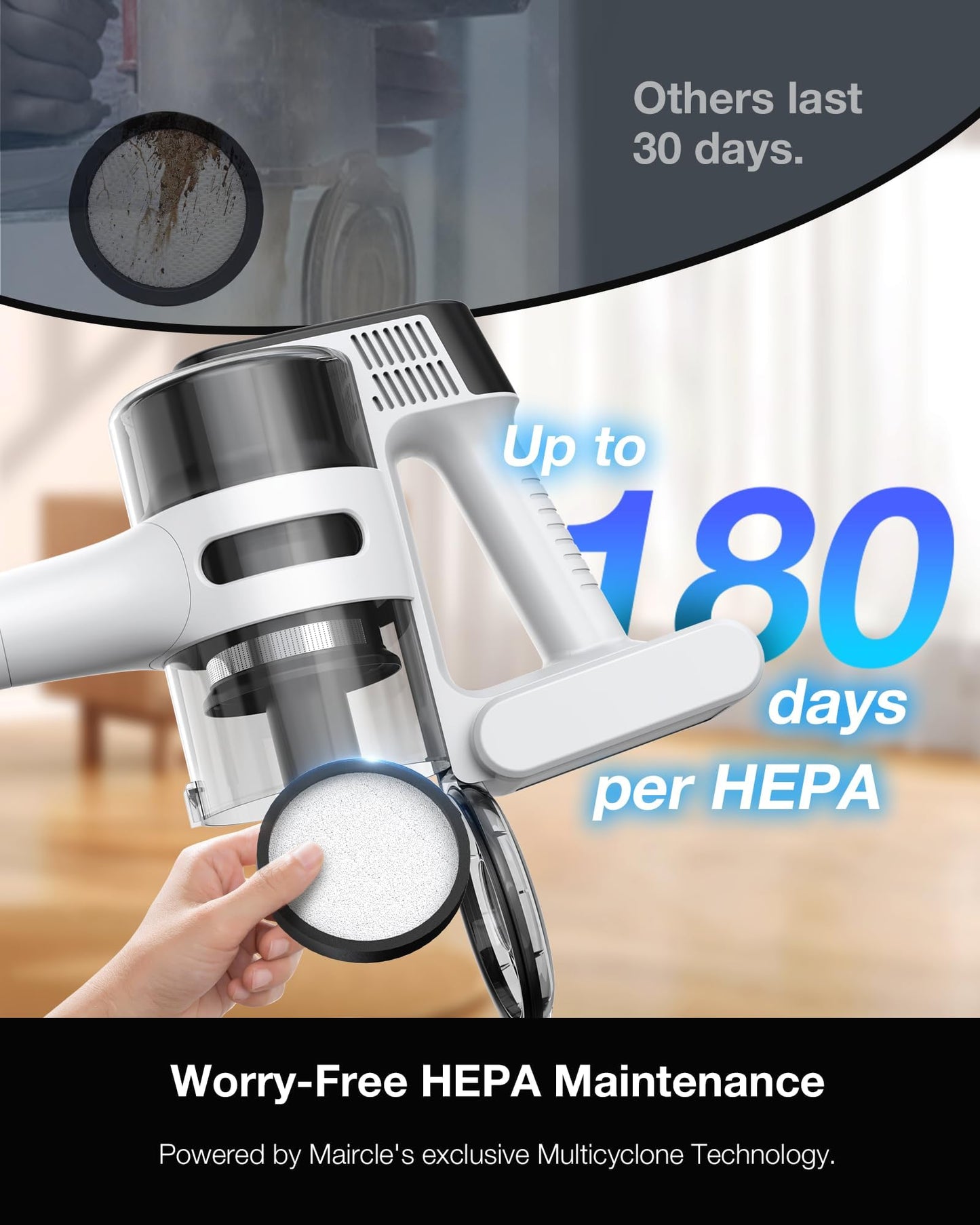 Cordless Stick Vacuum Cleaner with 55min Runtime