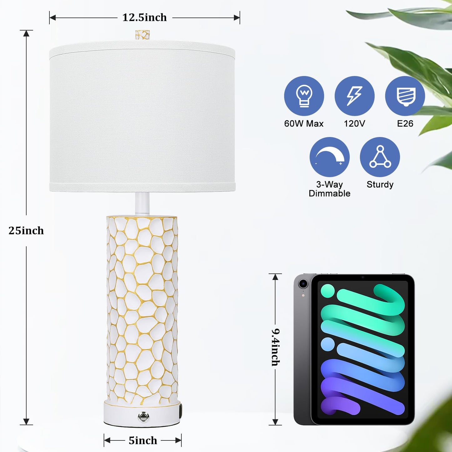 Brightever Table Lamp for Living Room - Touch Lamps Set of 2 with Dual USB Charging Ports, 3-Way Dimmable Farmhouse Lamps for Nightstands, Rustic Bedside Lamp for End Tables, 2 A19 LED Bulbs Included