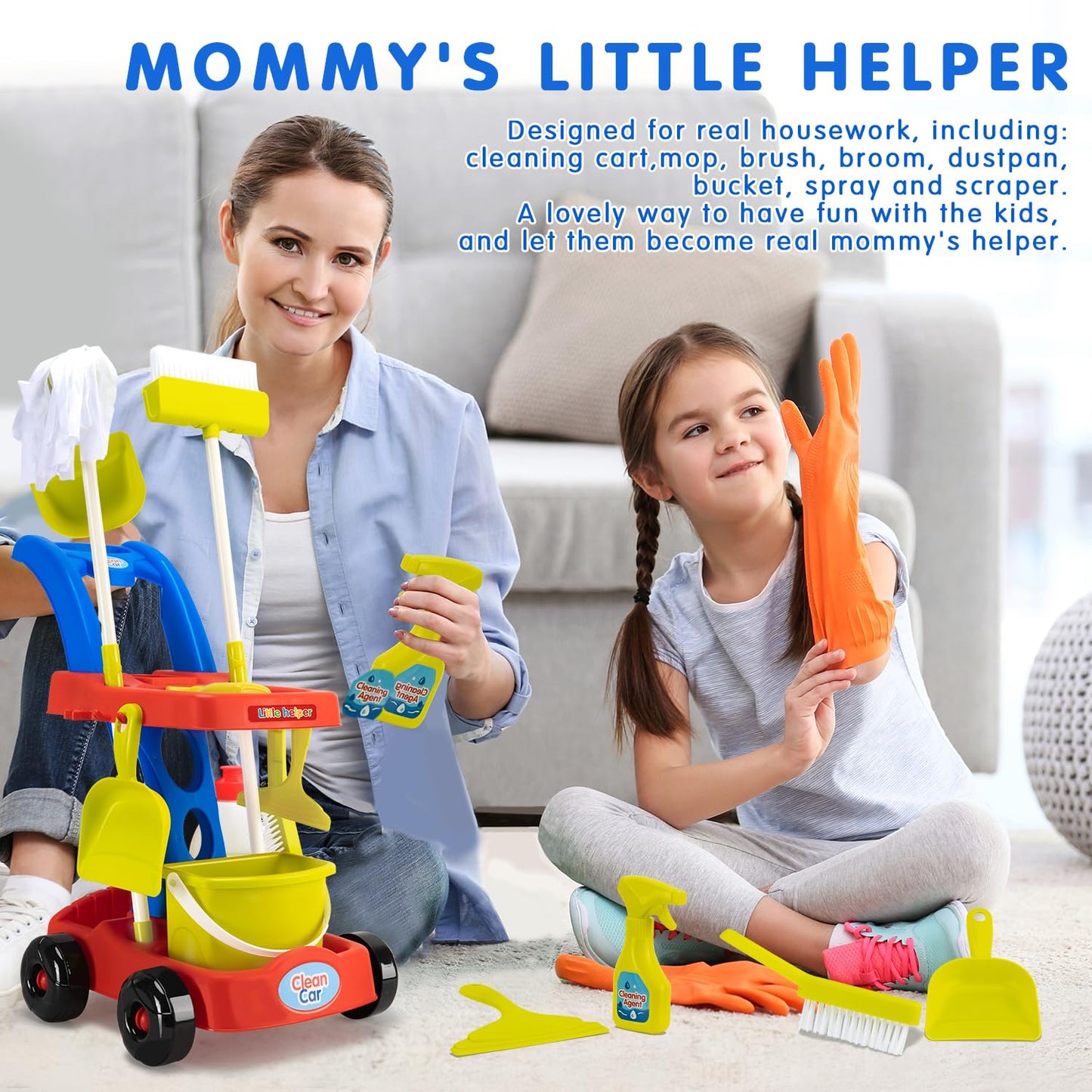 Kids Cleaning Toy Set with Cart for Toddlers