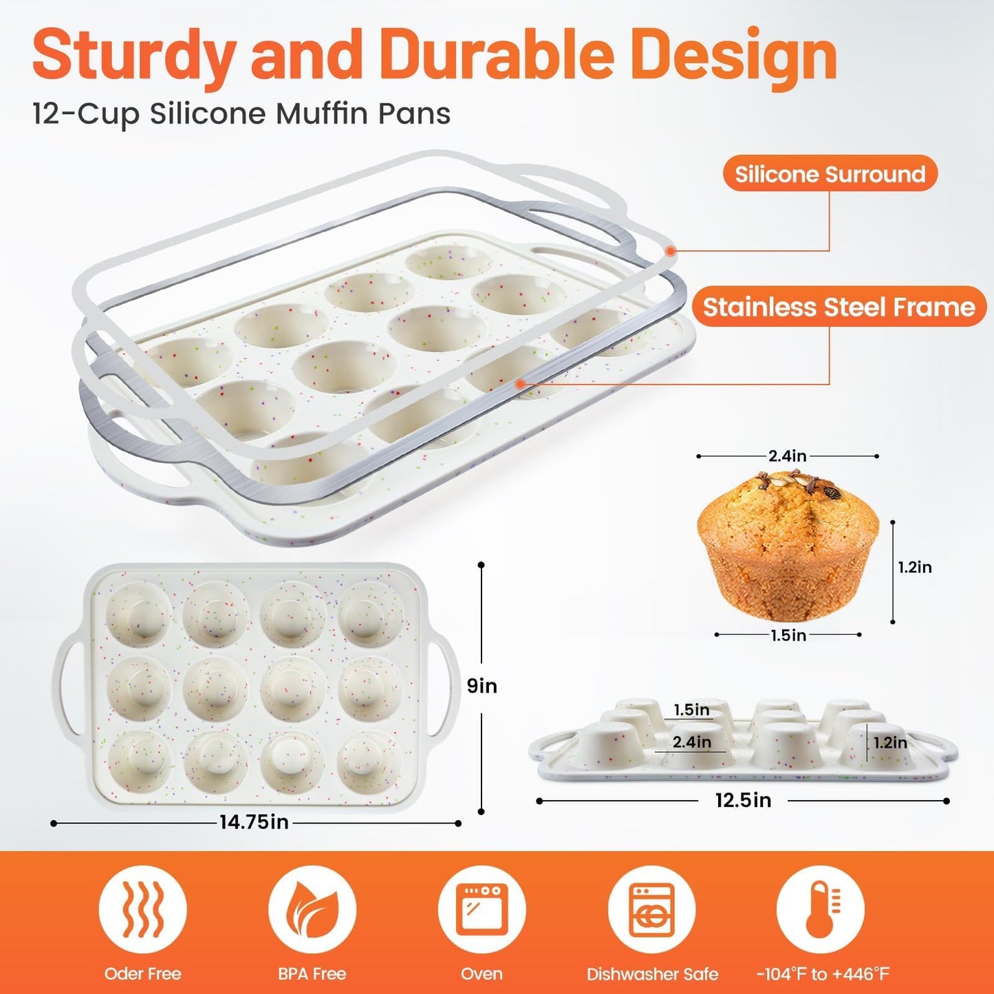 12-Cup Silicone Muffin Pan Set - Non-Stick
